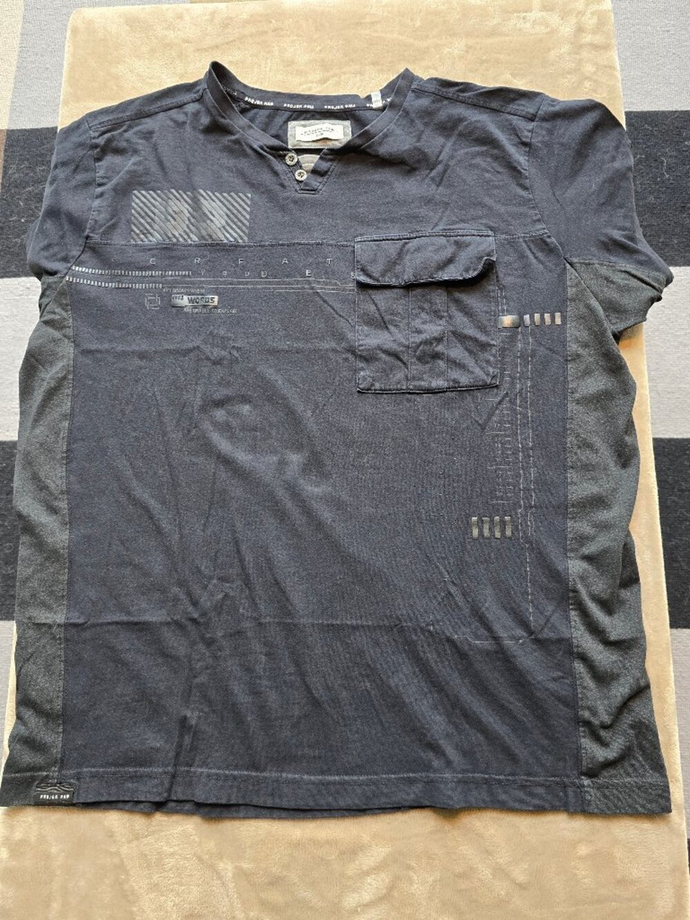 Projek Raw men's XL Henley shirt black cotton short sleeve.
